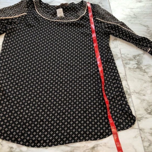 NEW Loft Geometric Printed Long Sleeve Boat Neck l Blouse Black Sz XS - Picture 6 of 6